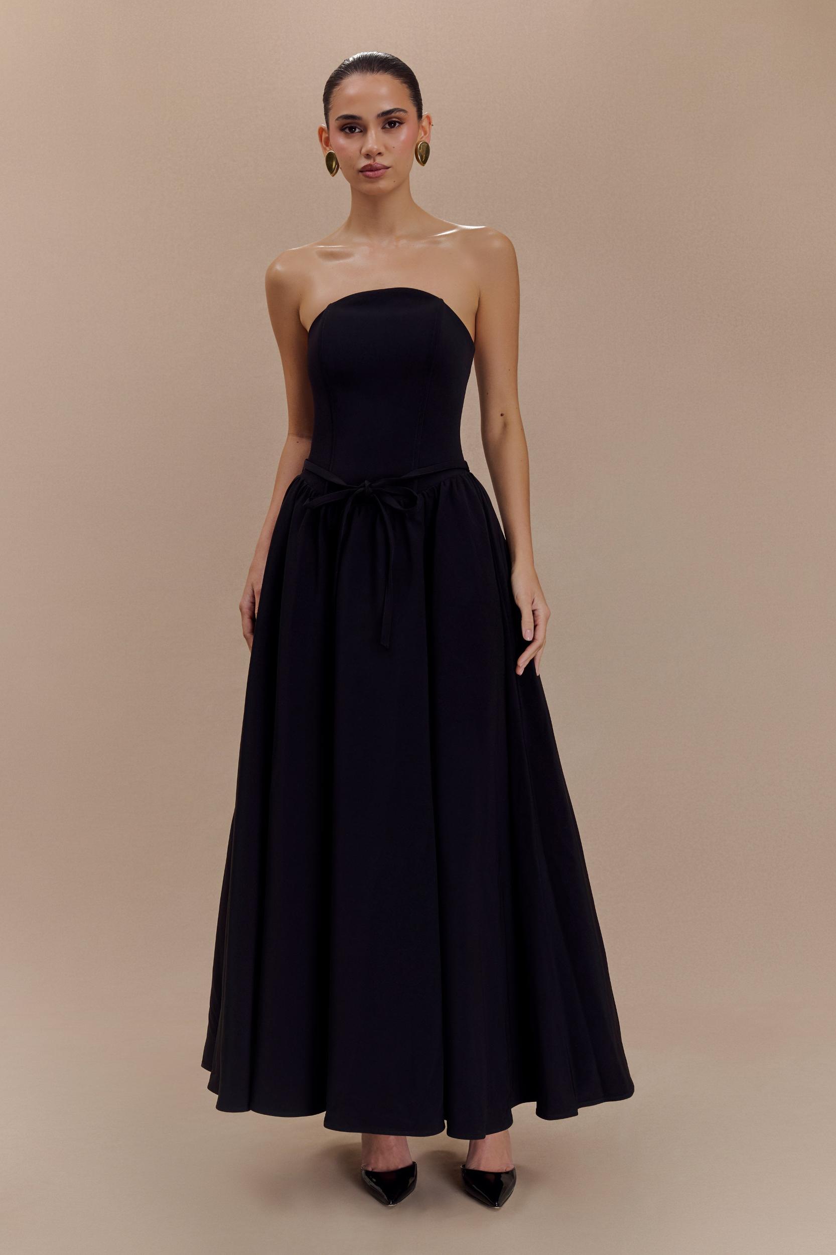 Penny Strapless Contrast Midi Dress - Black & White Product Image