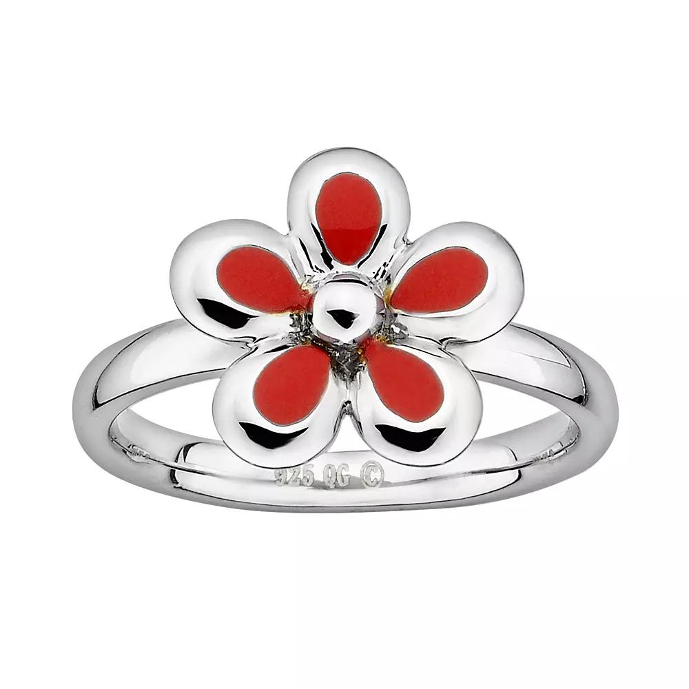 Stacks & Stones Sterling Silver Red Enamel Flower Stack Ring, Women's, Size: 6 Product Image