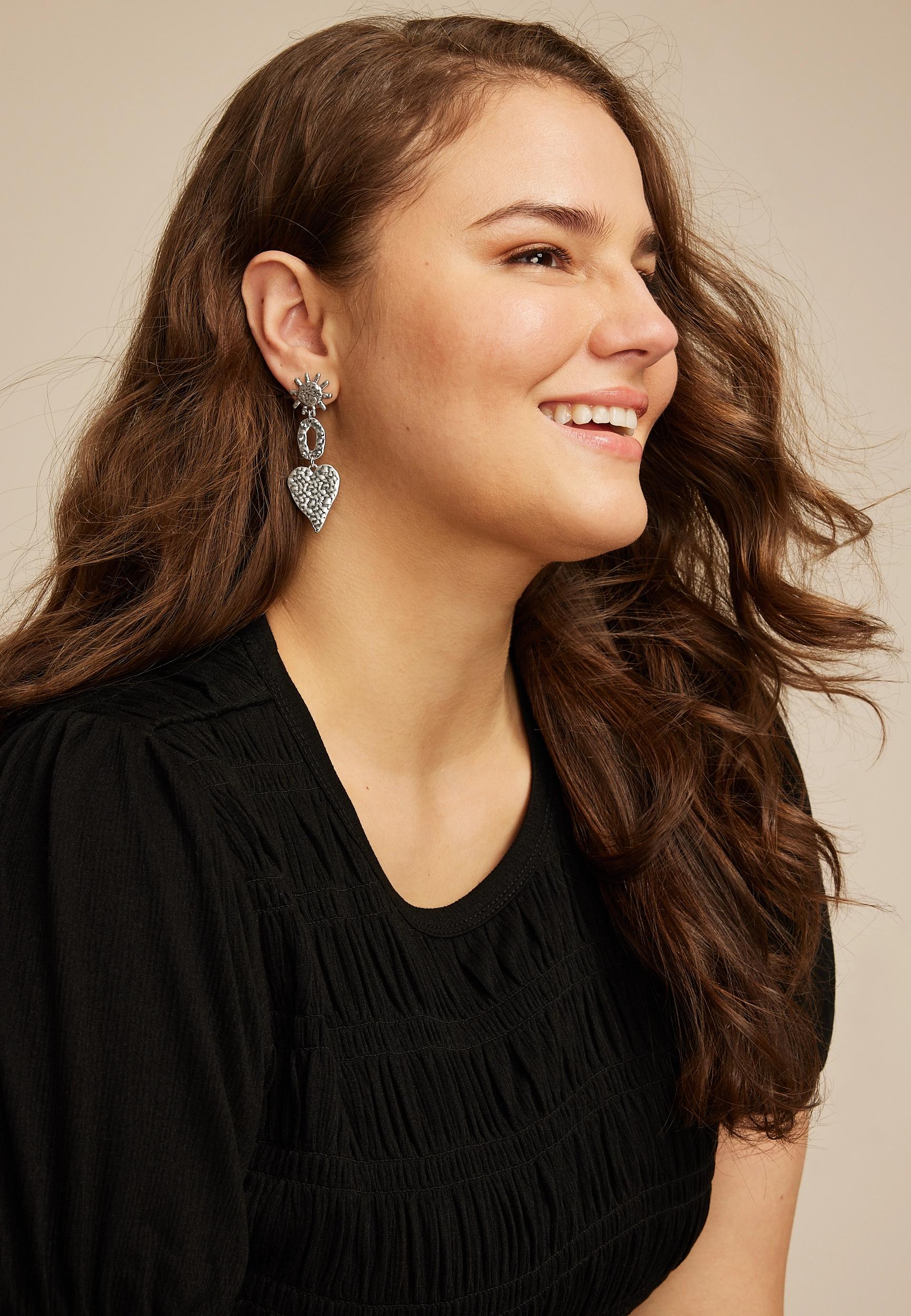 Hammered Heart Sun Earrings Product Image