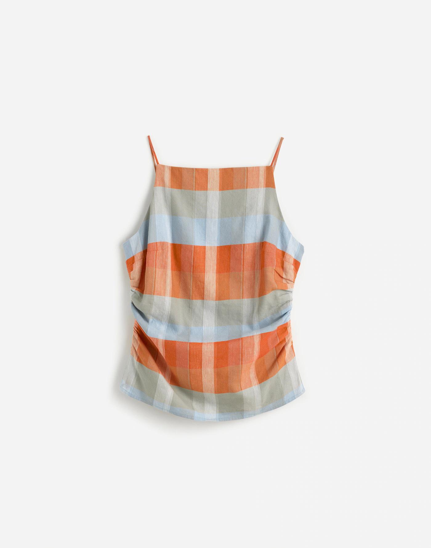 Ruched Squareneck Tank in Linen-Cotton Product Image