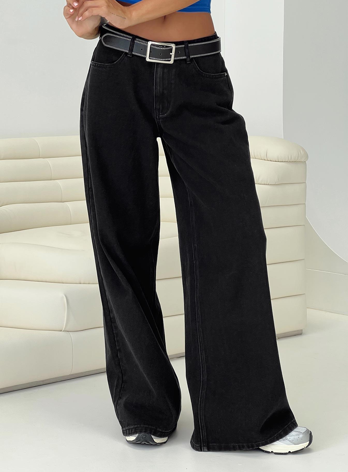 Naylor Mid Rise Wide Leg Jeans Washed Black Denim Product Image