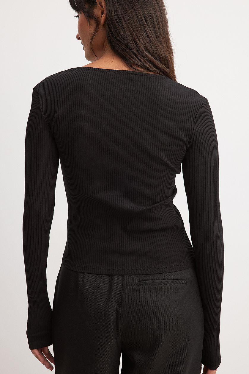V-Neck Ribbed Long Sleeve Top Product Image