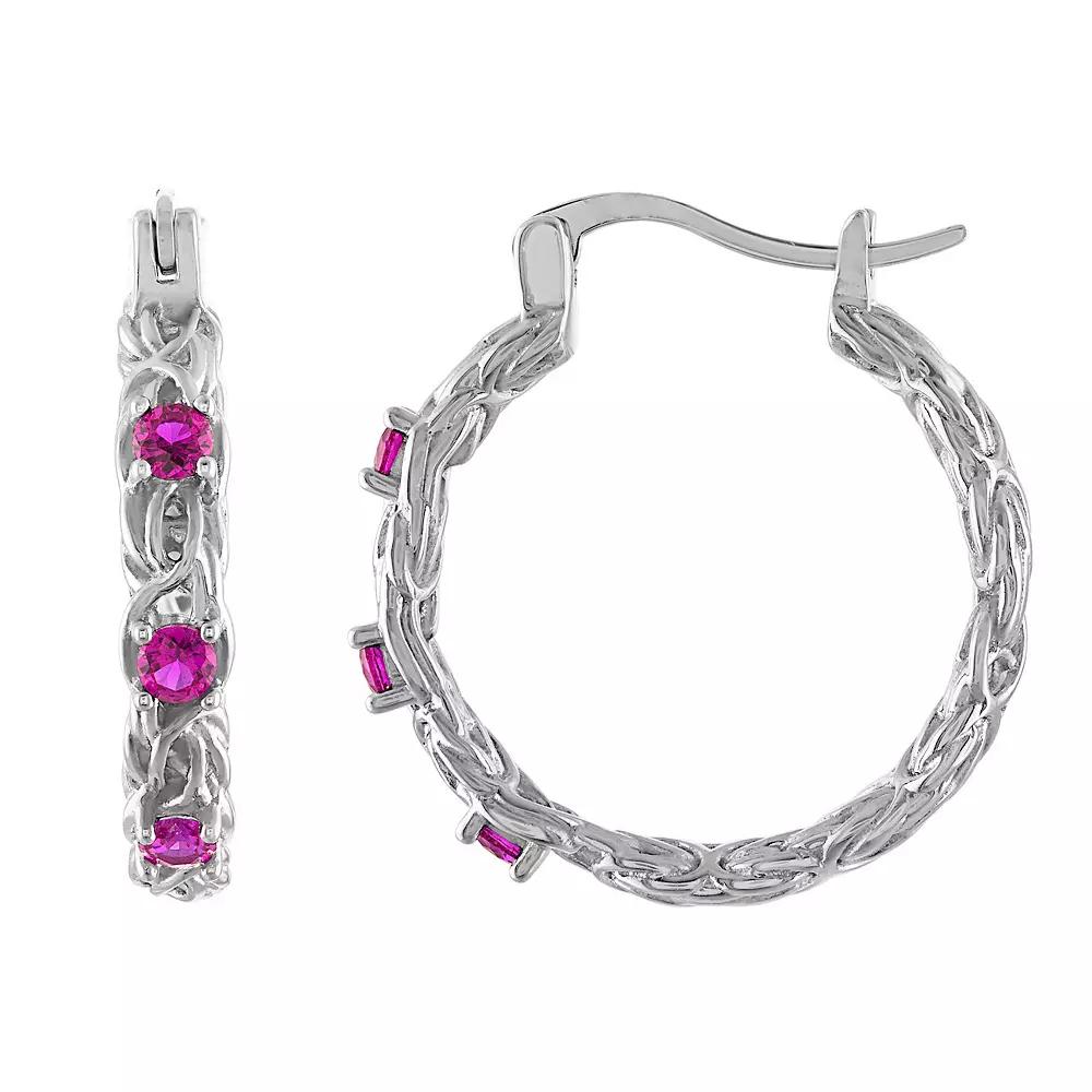 Designs by Gioelli Sterling Silver Gemstone Byzantine Hoop Earrings, Women's, Cr Red Product Image