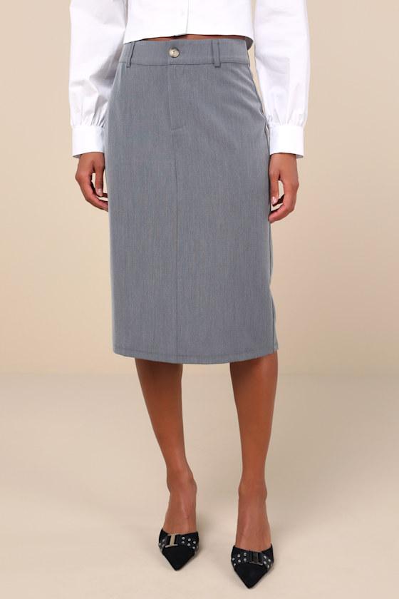Unlimited Sophistication Dark Grey High-Rise Midi Skirt Product Image