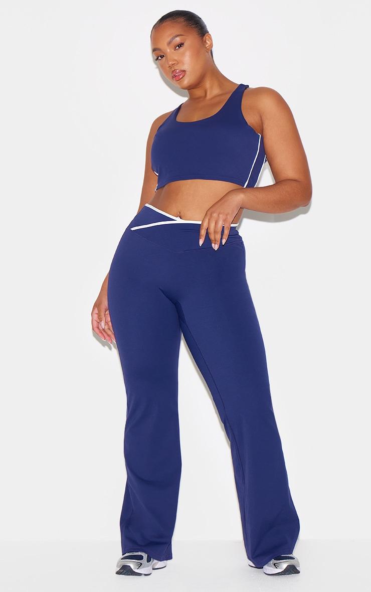 Navy Sculpt Binding Wrap Contrast Waist Yoga Pants Product Image