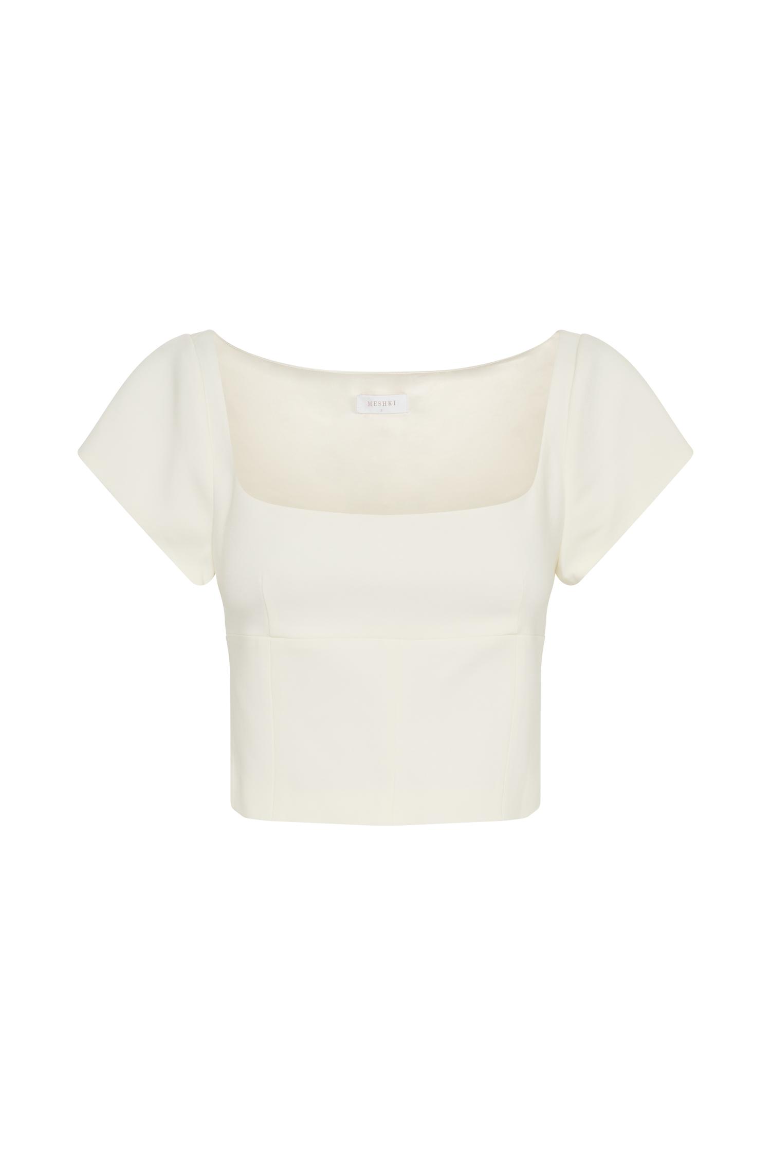 Ellis Cap Sleeve Longline Suiting Top - Ivory Product Image