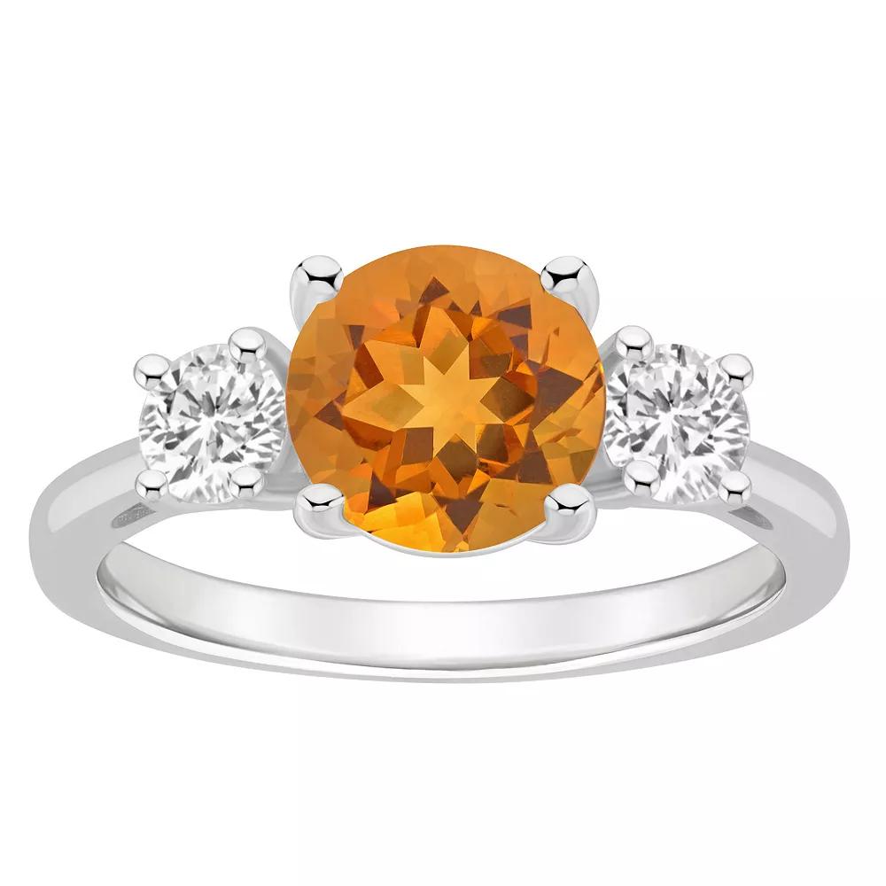 Alyson Layne Sterling Silver 8 mm Round Gemstone & White Topaz Three-Stone Ring, Women's, Size: 10, Citrine Product Image
