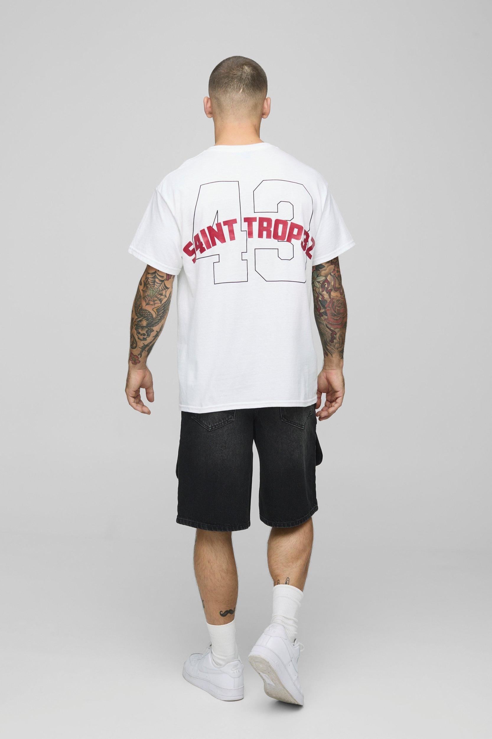 Oversized Hi Build St Tropez Varsity T-Shirt | boohooMAN USA Product Image