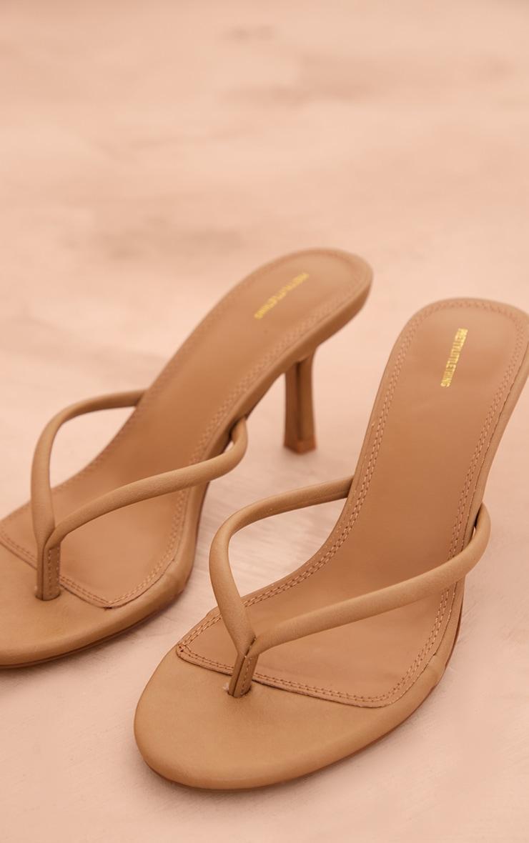 Camel PU Round Toe Thong Mid Heeled Mules Product Image
