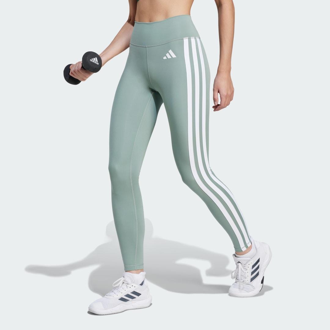 adidas Optime Essentials 3-Stripes 7/8 Leggings Silver Green L Womens Product Image