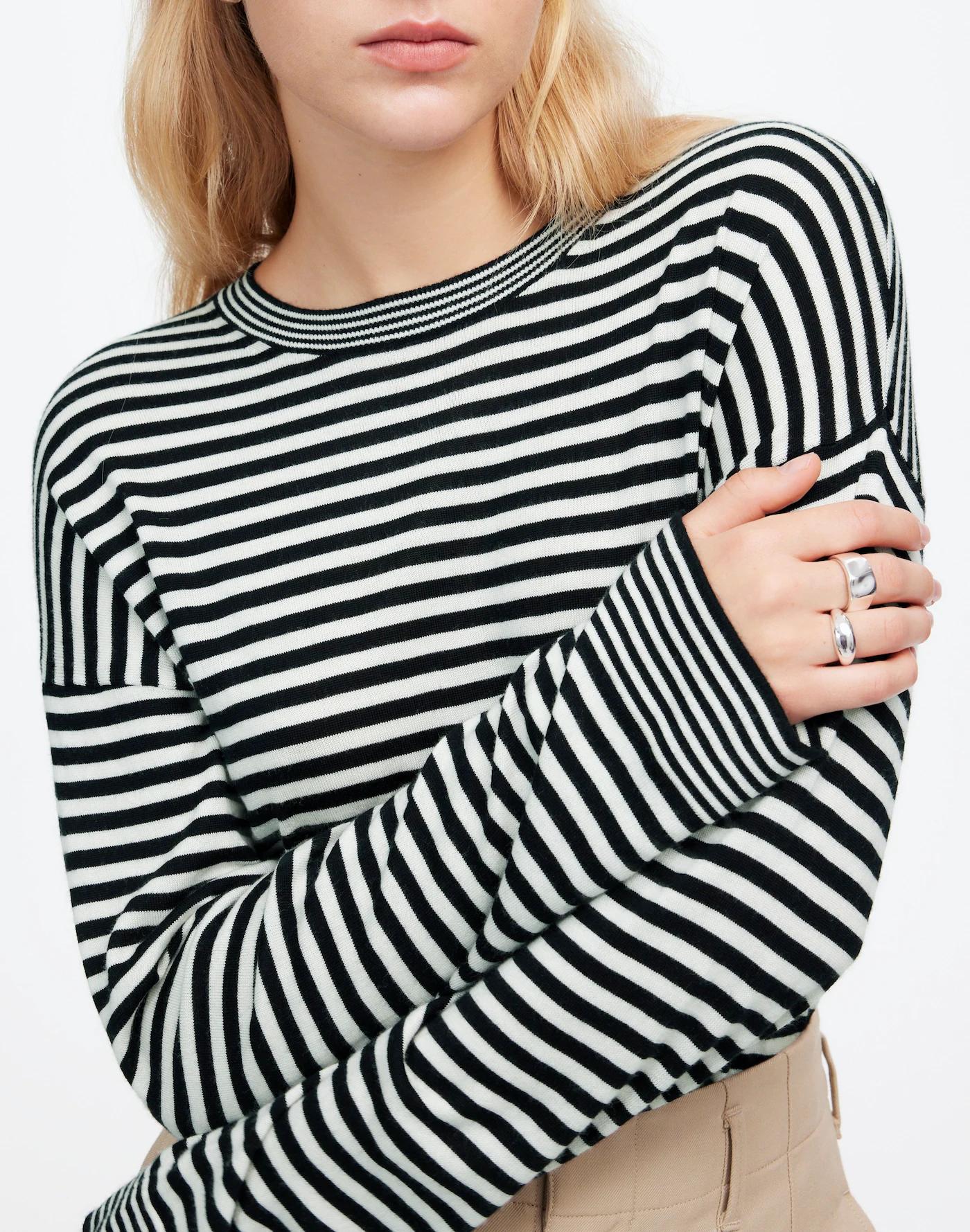 Merino Wool-Silk Blend Crewneck Sweater in Stripe Product Image