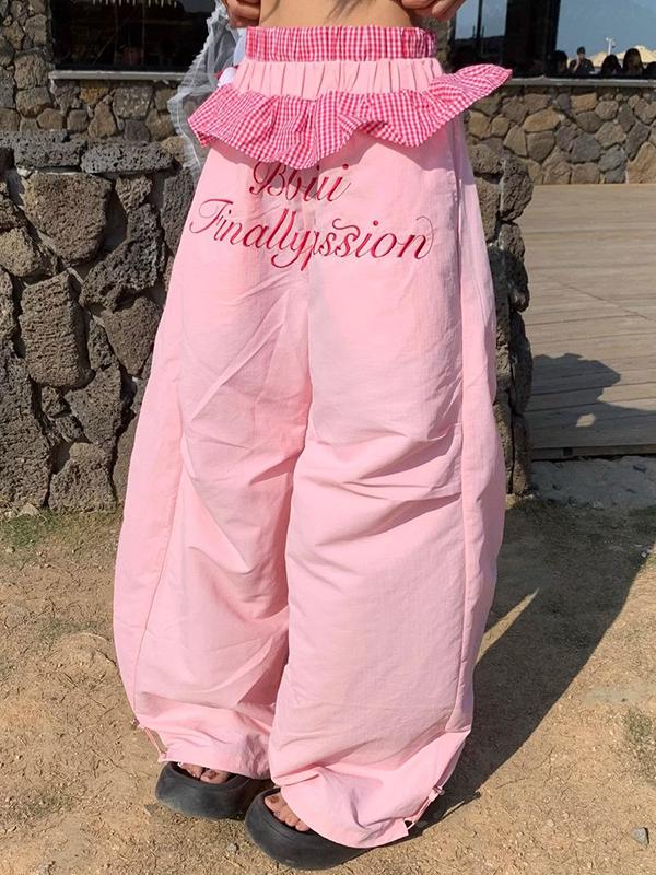Letter Print Wide Leg Pants Product Image