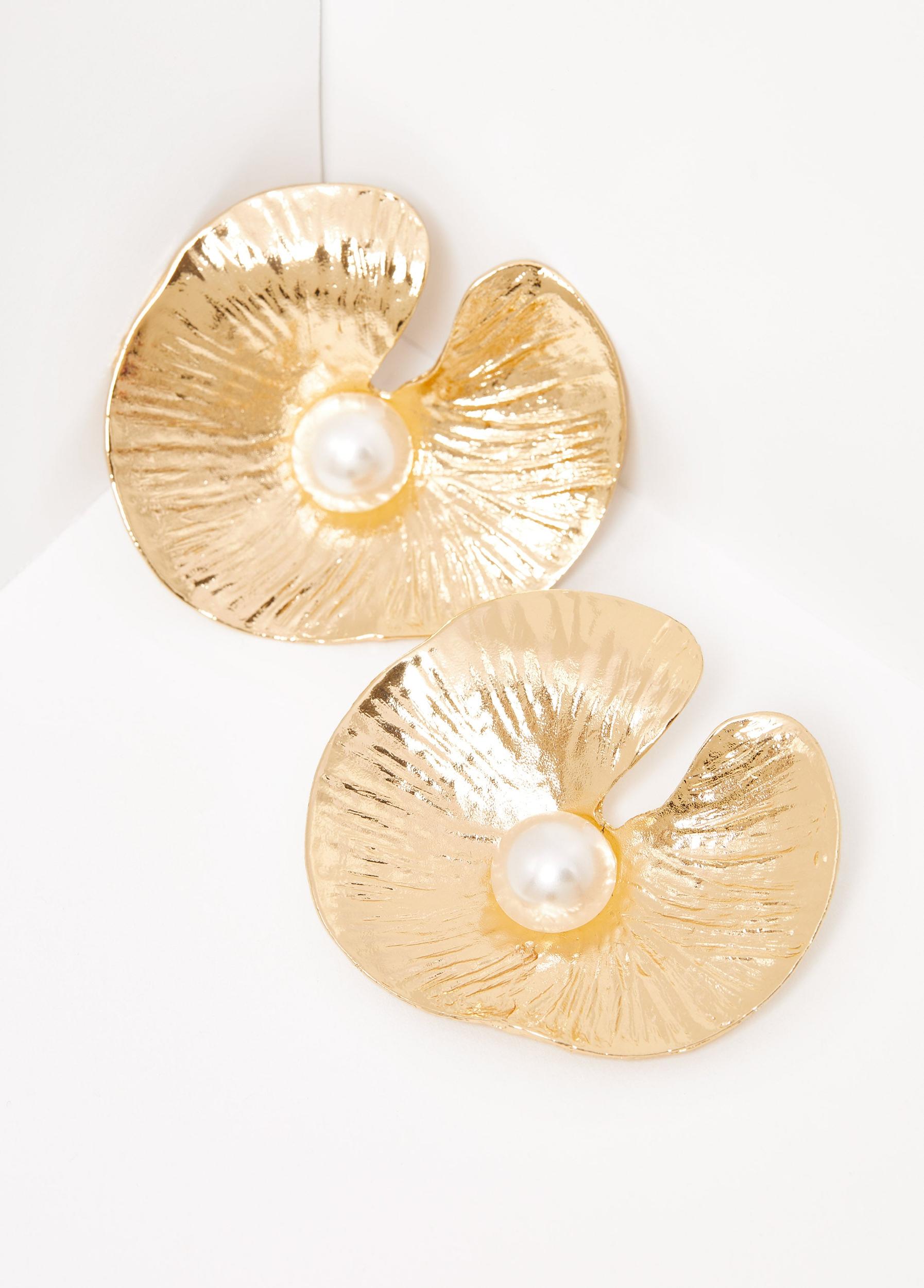 Faux Pearl Lily Pad Earrings Product Image