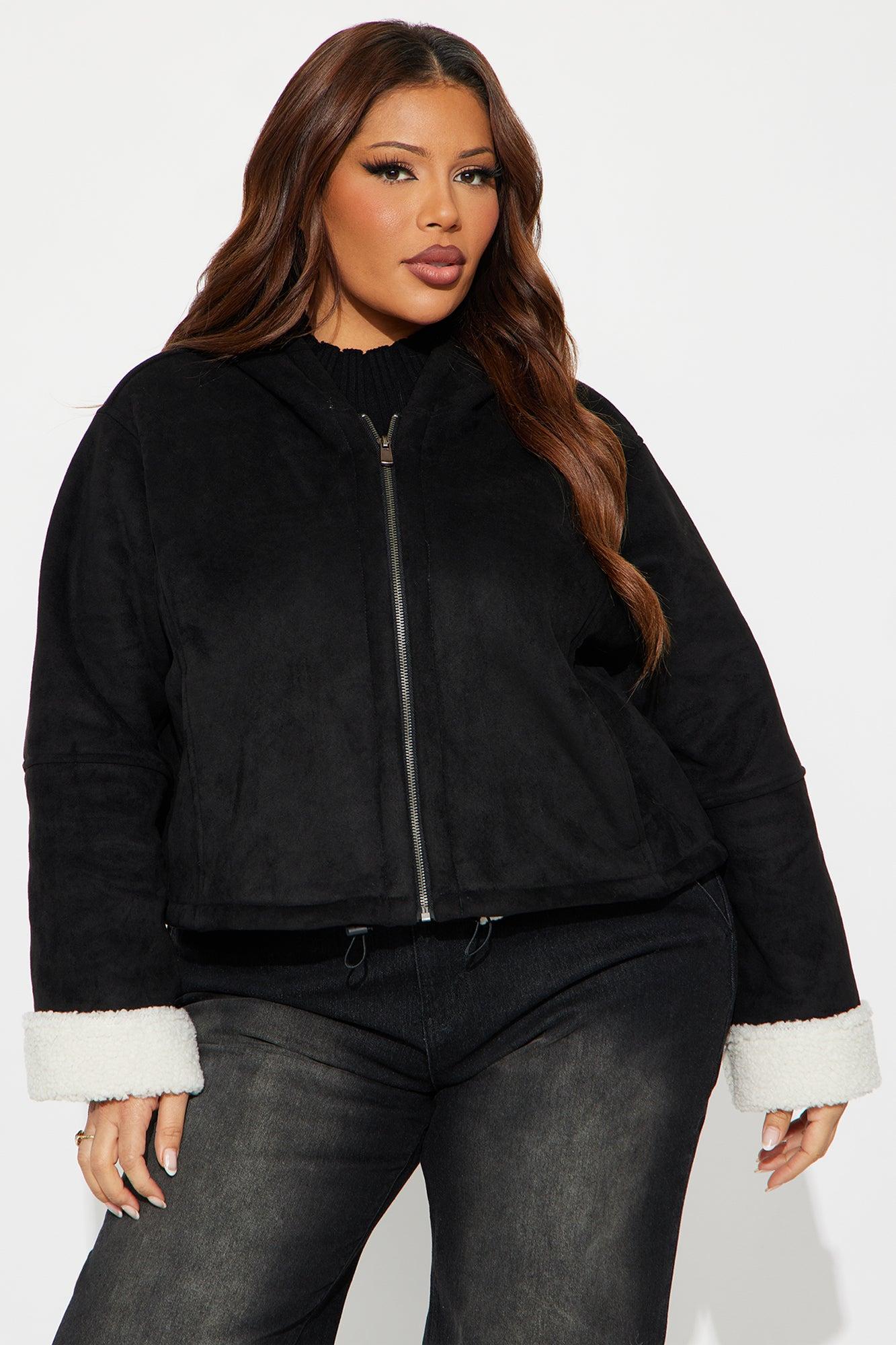 Eskimo Kiss Faux Suede Hooded Coat - Black Female Product Image