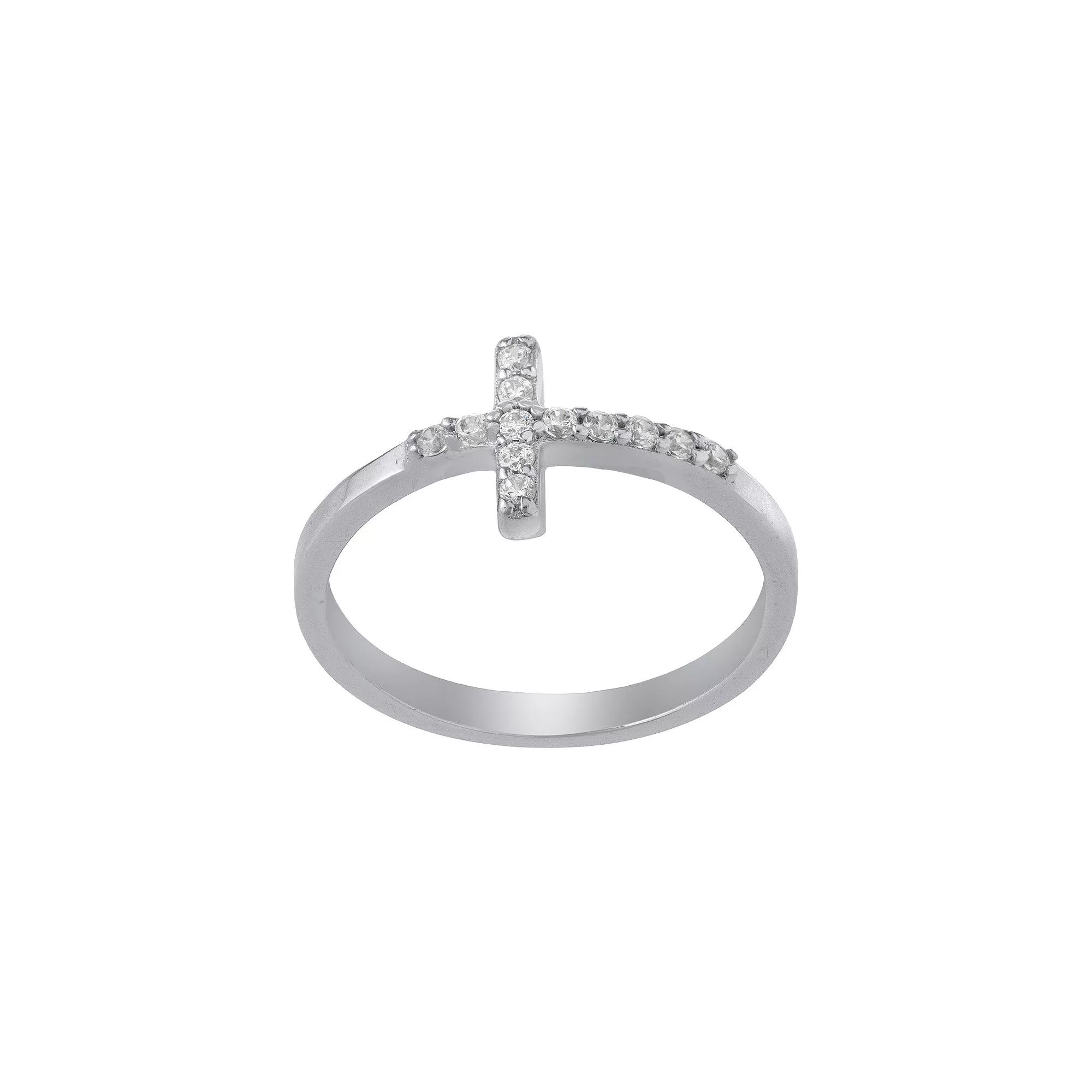 Main And Sterling Sterling Silver Cubic Zirconia Cross Band Ring, Women's, Size: 8 Product Image