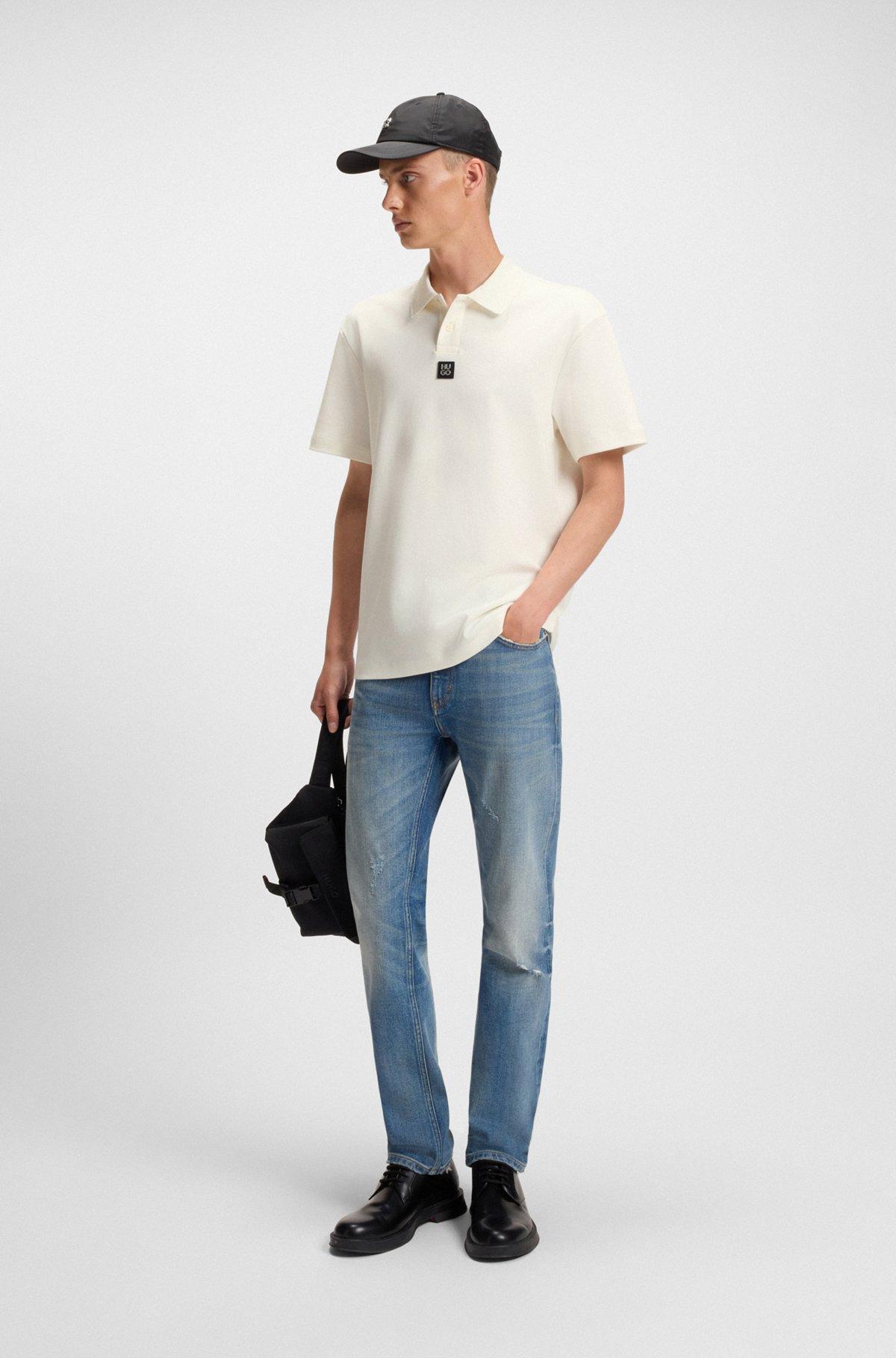 HUGO - Interlock-cotton polo shirt with stacked logo - White Product Image