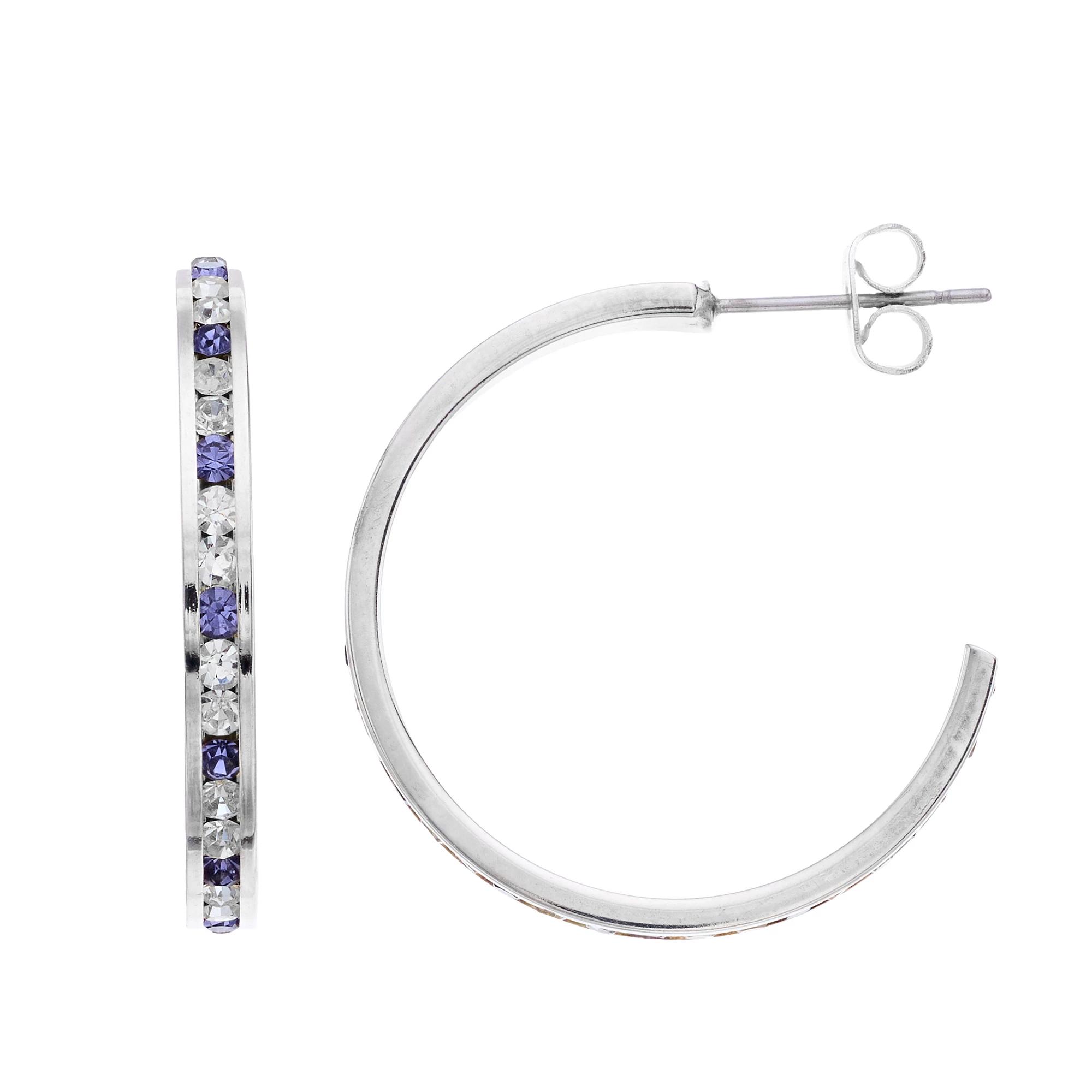 Traditions Jewelry Company Silver Tone Crystal C-Hoop Earrings, Women's,  Product Image