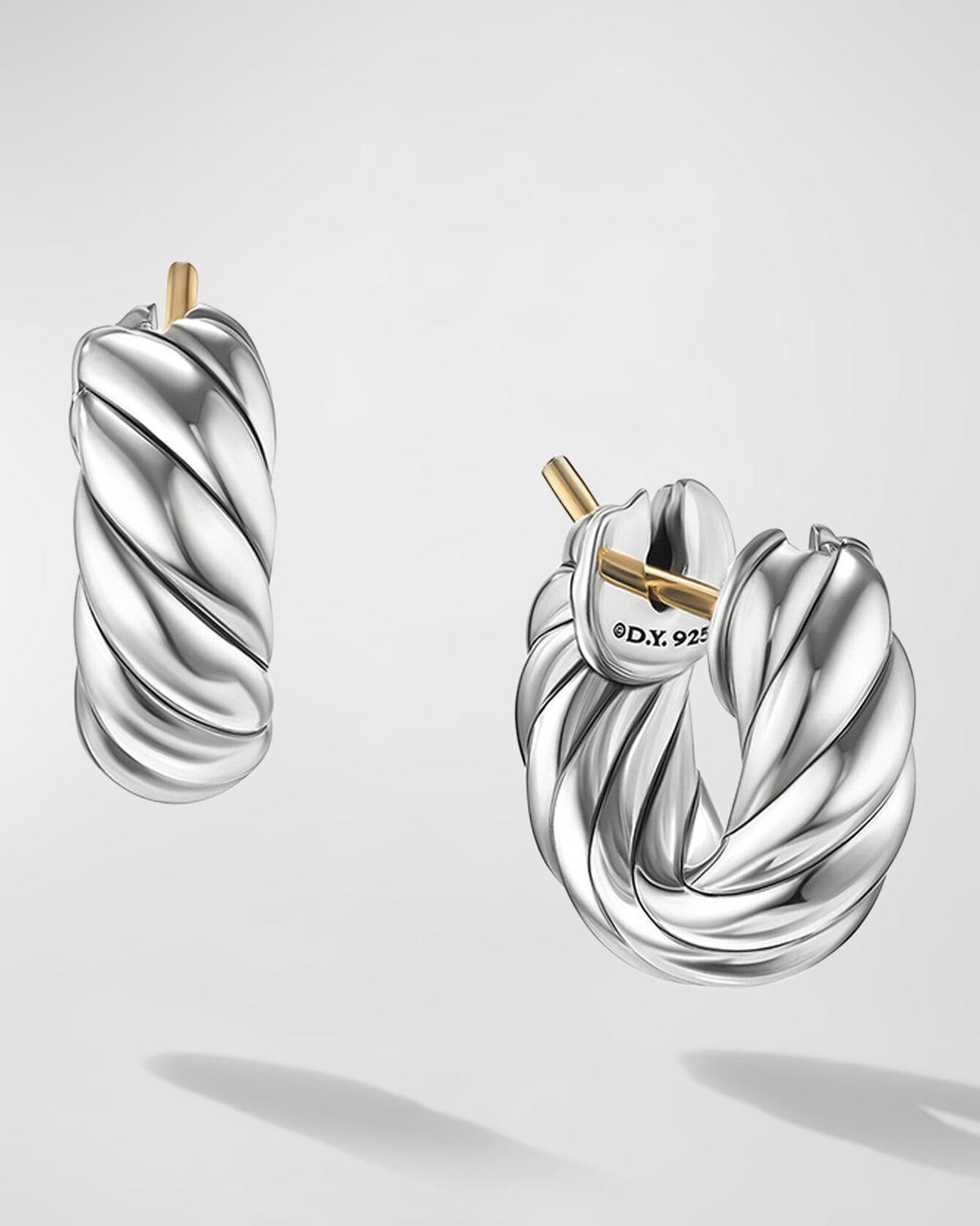 Womens Sculpted Cable Hoop Earrings in Sterling Silver, 14.4MM Product Image
