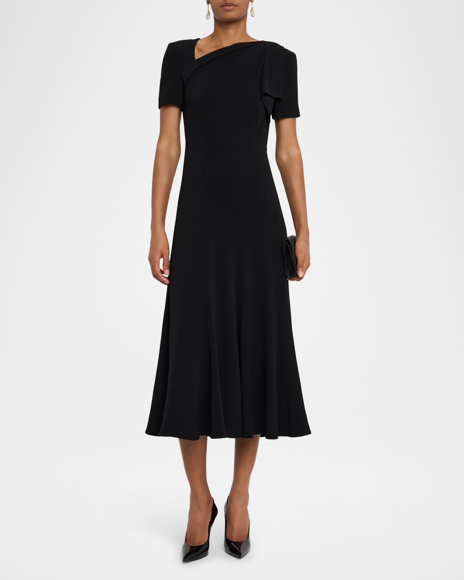 Shoulder Drape Short-Sleeve Light Cady Midi Dress Product Image