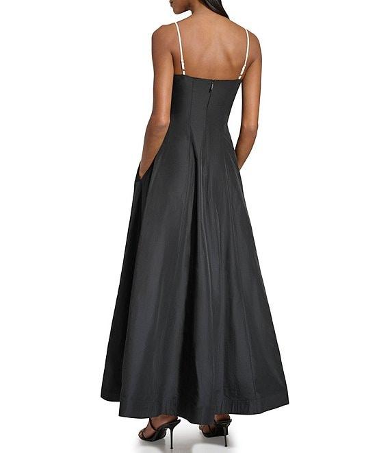 KARL LAGERFELD PARIS Taffeta Square Neck Sleeveless Pearl Button Gown Product Image