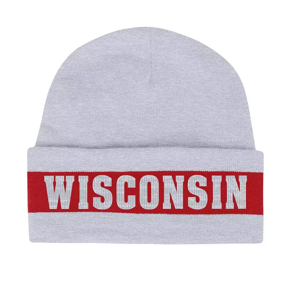 Men's Under Armour  Gray Wisconsin Badgers Jacquard Cuffed Knit Hat, Grey Product Image