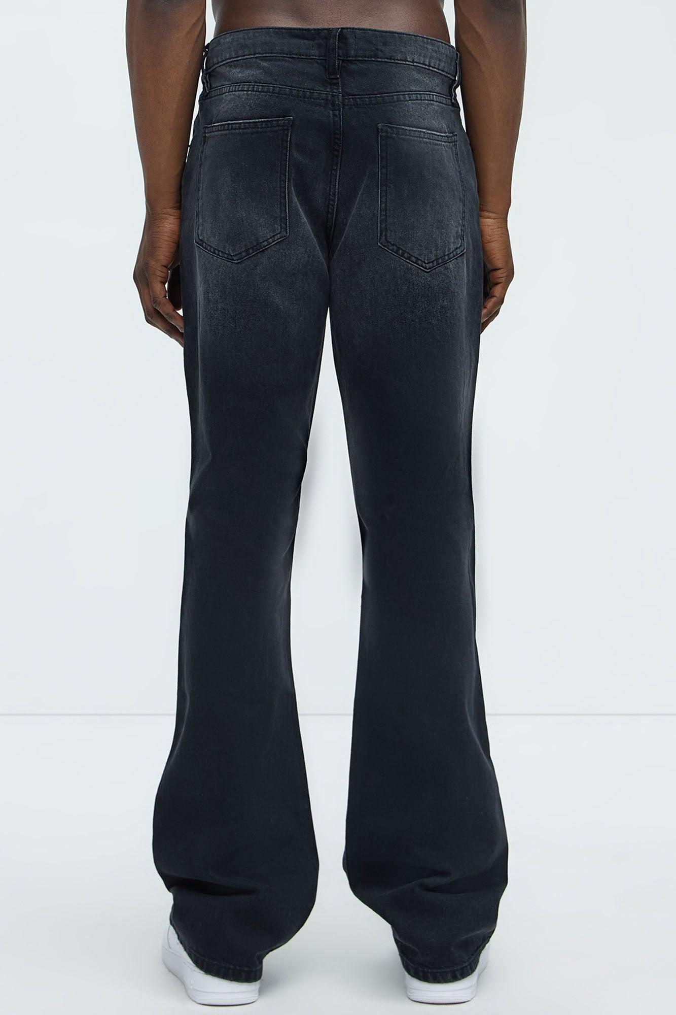Out And About Ripped Stacked Slim Flare Jeans - Black Wash Product Image