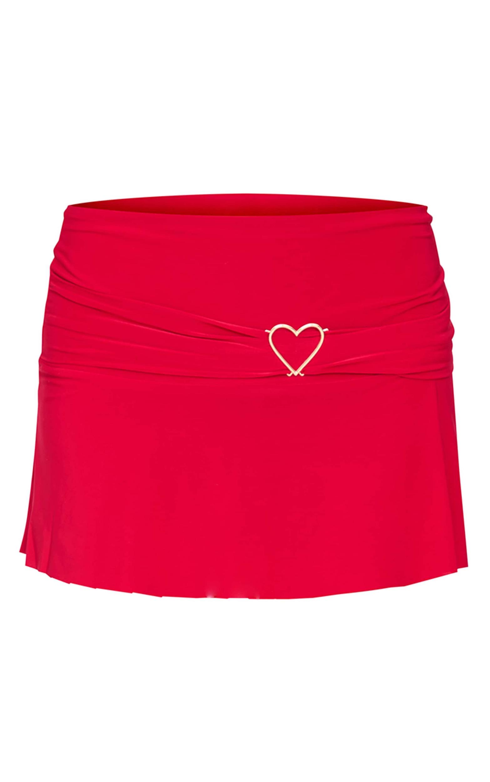 Red Slinky Jersey Heart Detail Floaty Mini Skirt Product Image