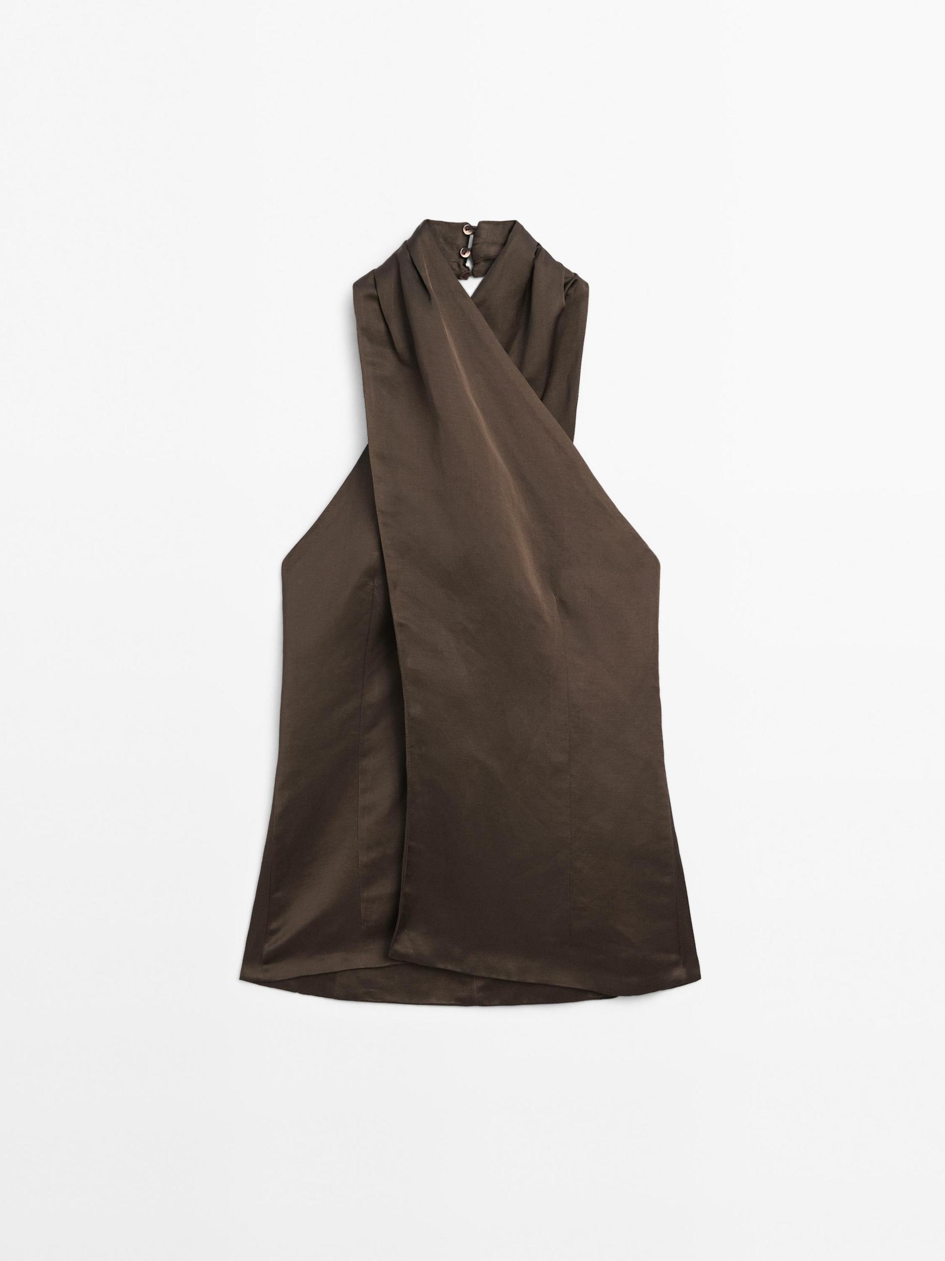 Linen blend halter neck waistcoat - STUDIO Product Image