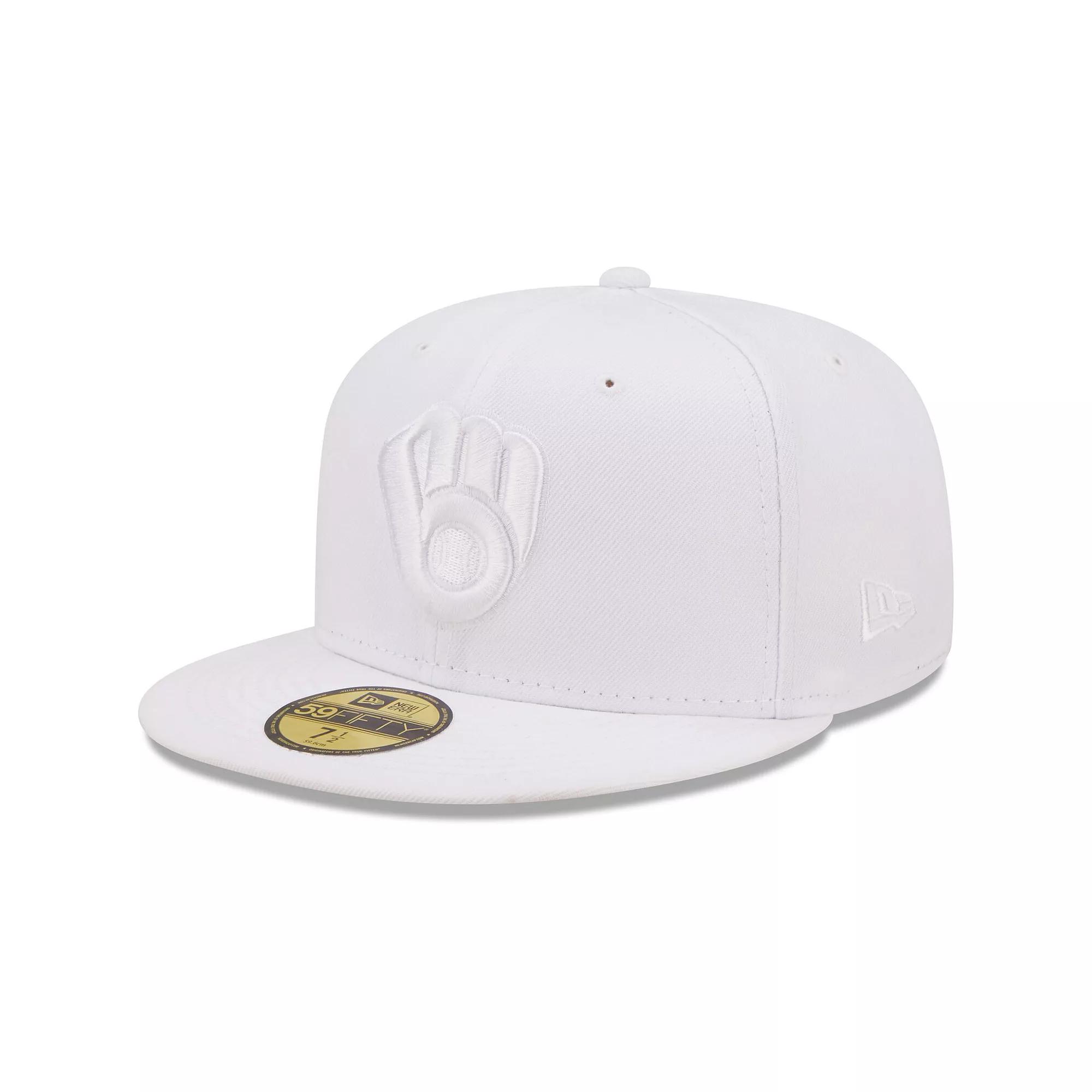 Men's New Era Milwaukee Brewers White on White 59FIFTY Fitted Hat, Size: 7 3/8 Product Image