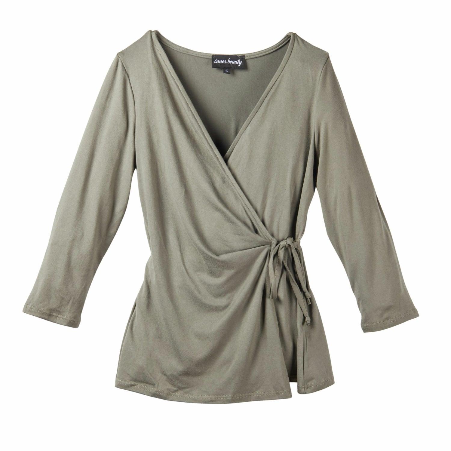 Inner Beauty Solid 3/4 Sleeve Surplice Front V-Neck Top Product Image