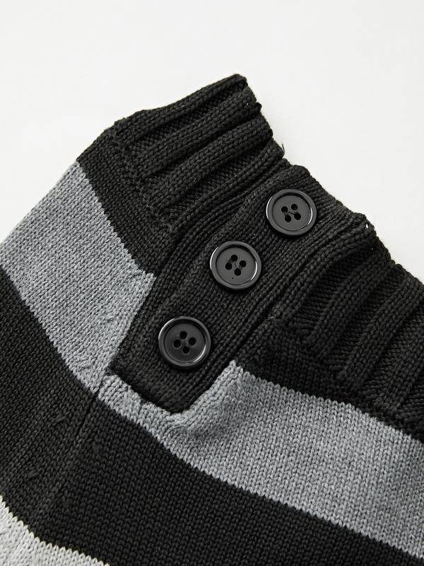 Stripe Button Decor Knit Sweater Product Image