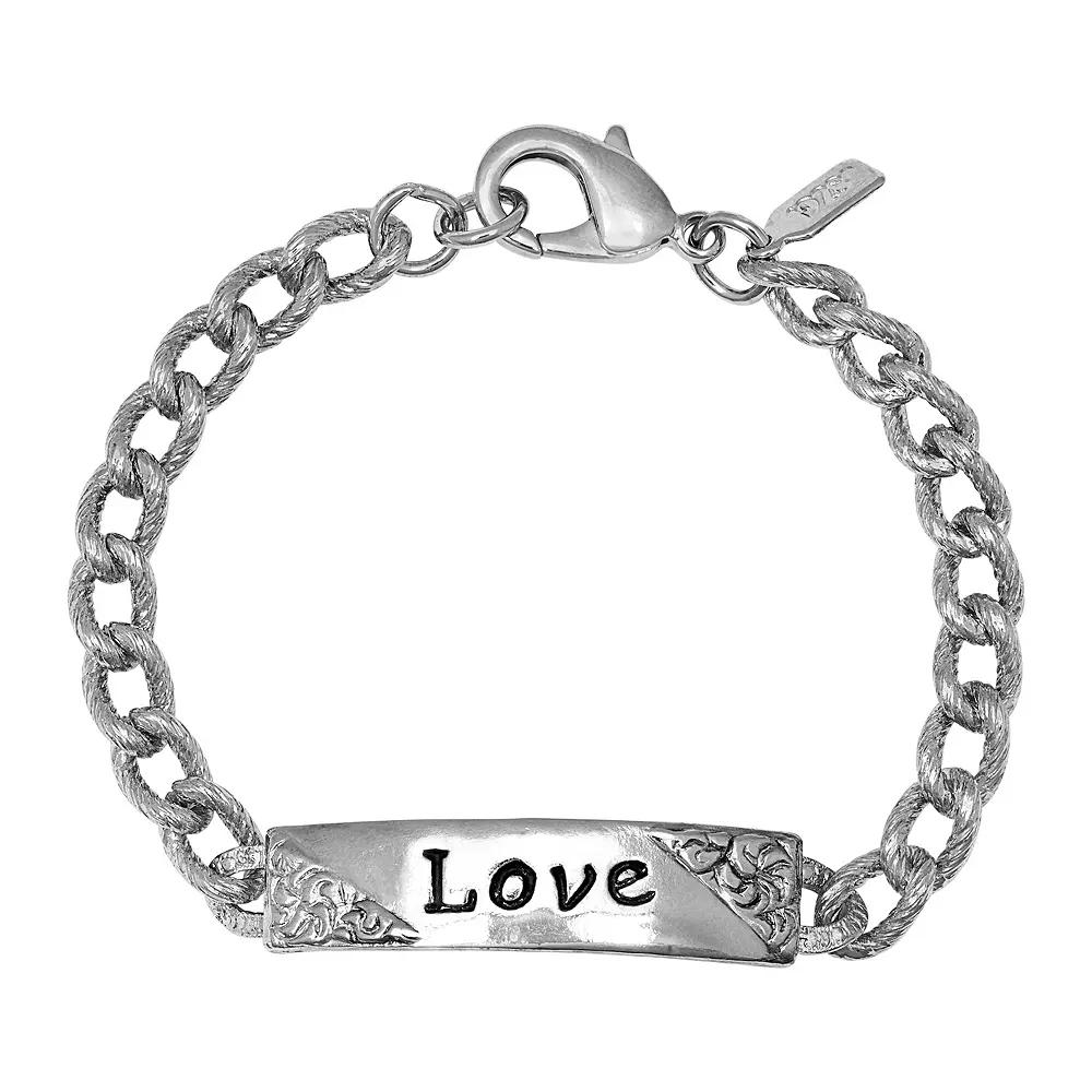 1928 Silver Tone Embossed Love Curb Link Bracelet, Womens, Gray Product Image