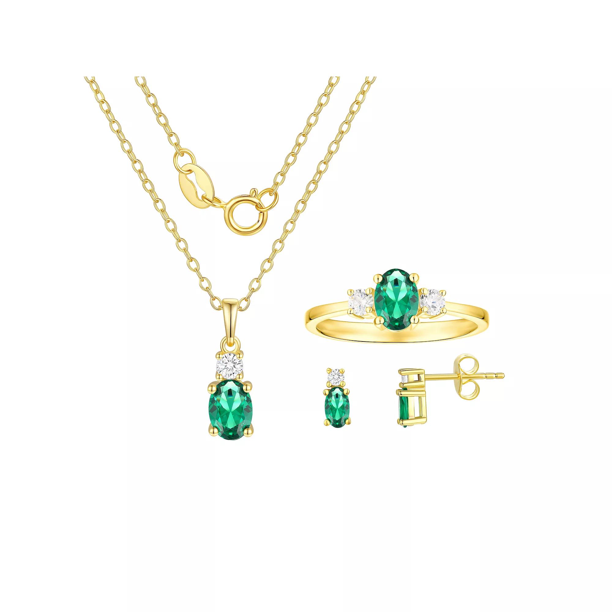 Argento Forte 14k Gold Over Silver Simulated Birthstone & Cubic Zirconia Pendant, Ring, & Earring Trio Set, Women's, May Product Image