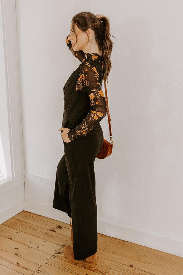 Falling For You Corduroy Jumpsuit in Black Product Image
