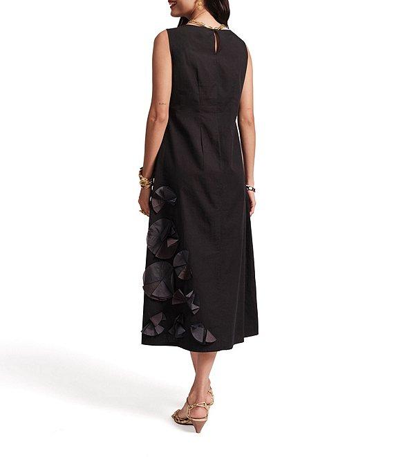 FRANCES VALENTINE Poplin Origami Flower Boatneck Sleeveless Midi Dress Product Image