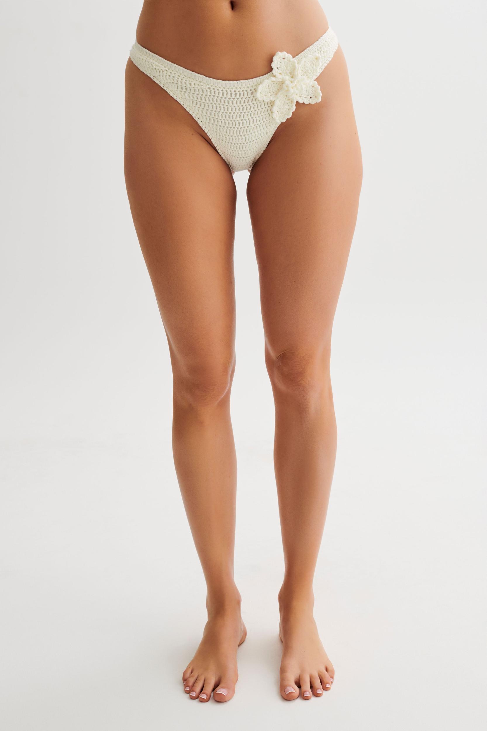 Skye Floral Crochet Tie Up Bikini Bottom - Ivory Product Image