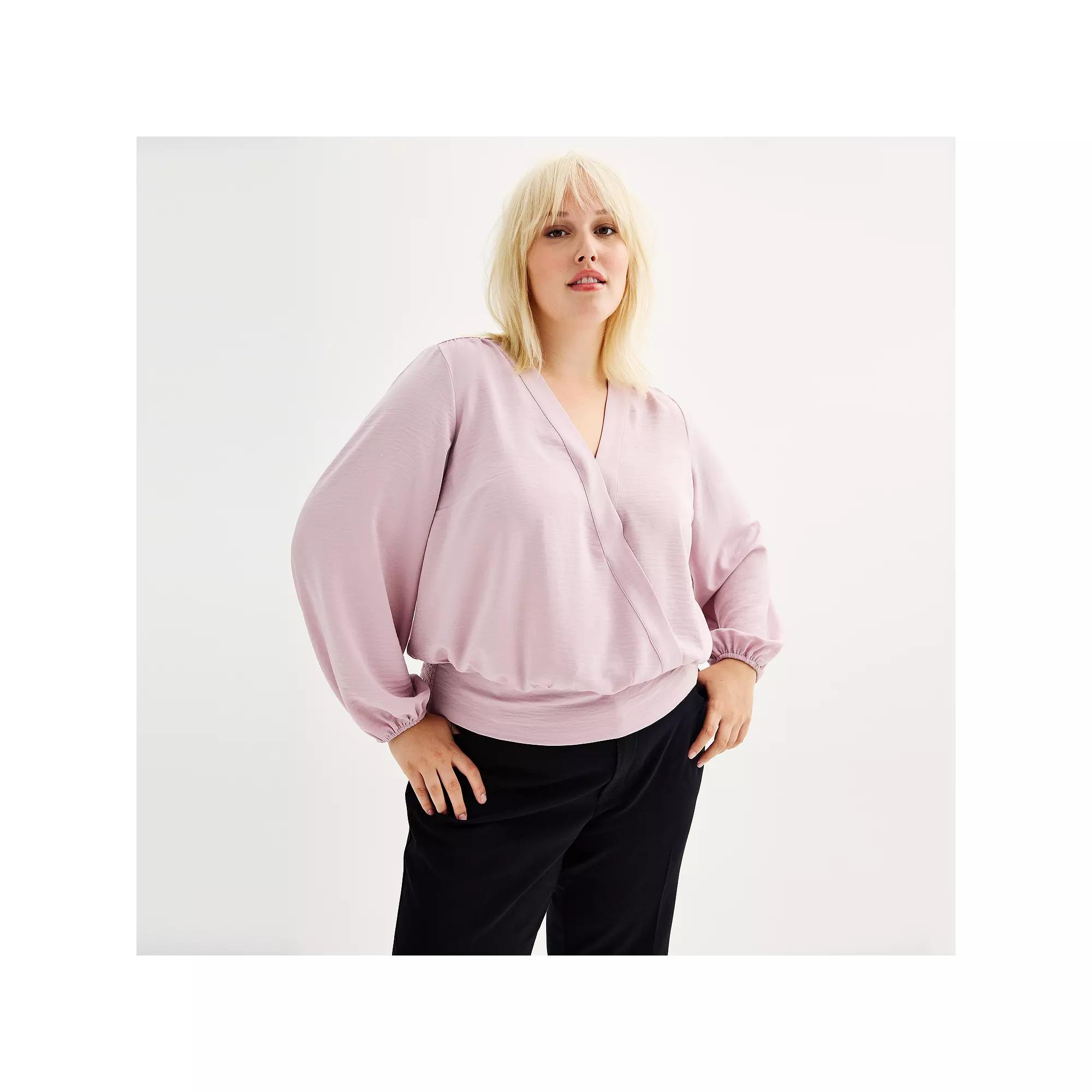 Plus Size Nine West Long Sleeve Surplice Blouse, Women's, Size: 1XL, Washed Purple Product Image