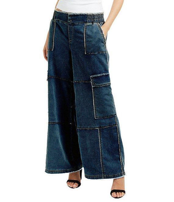 Tractr Tractr Blu Cargo Lounge Mid Rise Denim Jeans Product Image