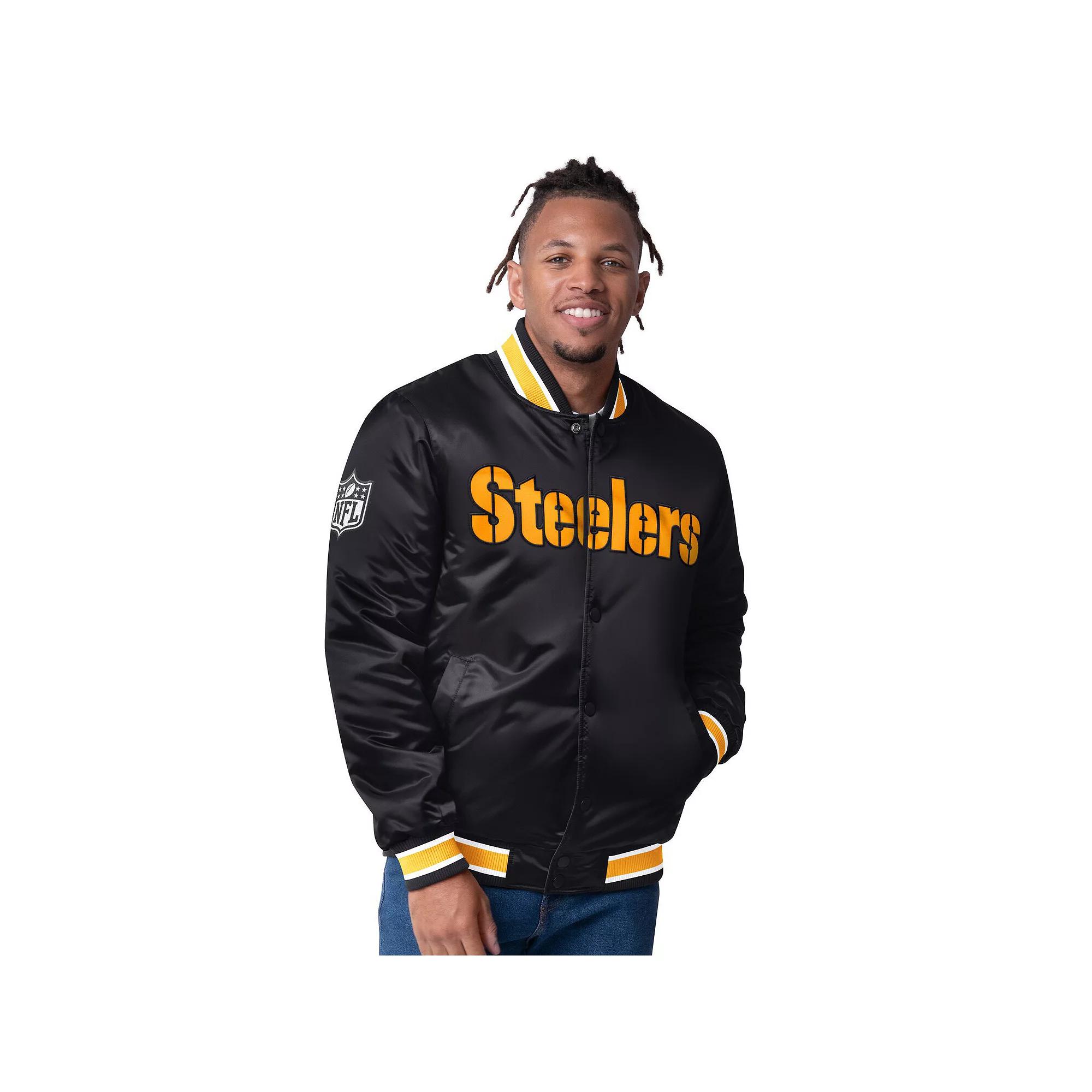 Men's Starter Black/Gold Pittsburgh Steelers Satin Varsity Full-Snap Reversible Jacket, Size: Small Product Image