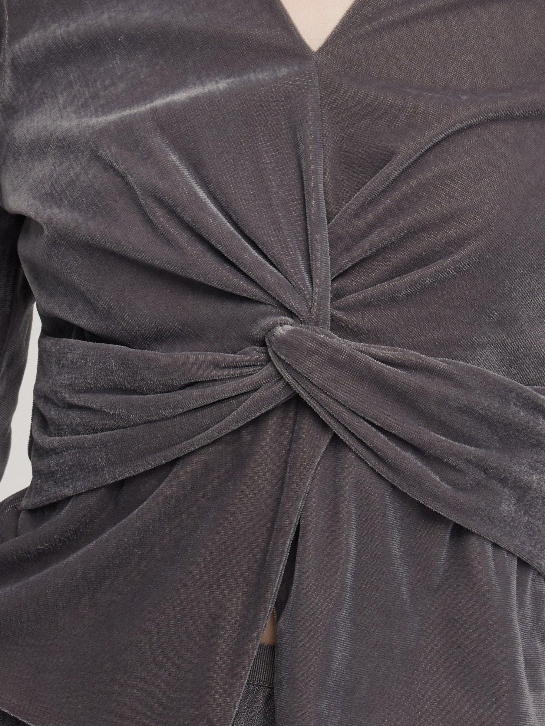 Velvet Twist Front V-Neck Top And Mesh Skirt Two-Piece Set Product Image