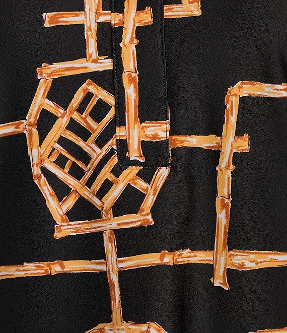 Jude Connally Hadley Bamboo Lattice Print Jude Cloth Knit Point Collar Long Split Roll Cuff Sleeve Coordinating Tunic Product Image