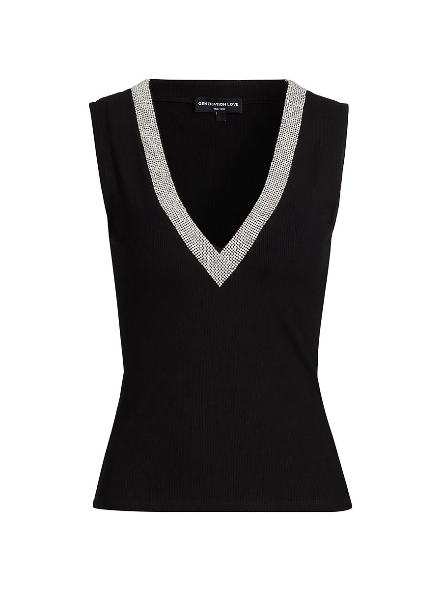 Womens Reida Crystal-Embellished Rib-Knit Sleeveless Top Product Image