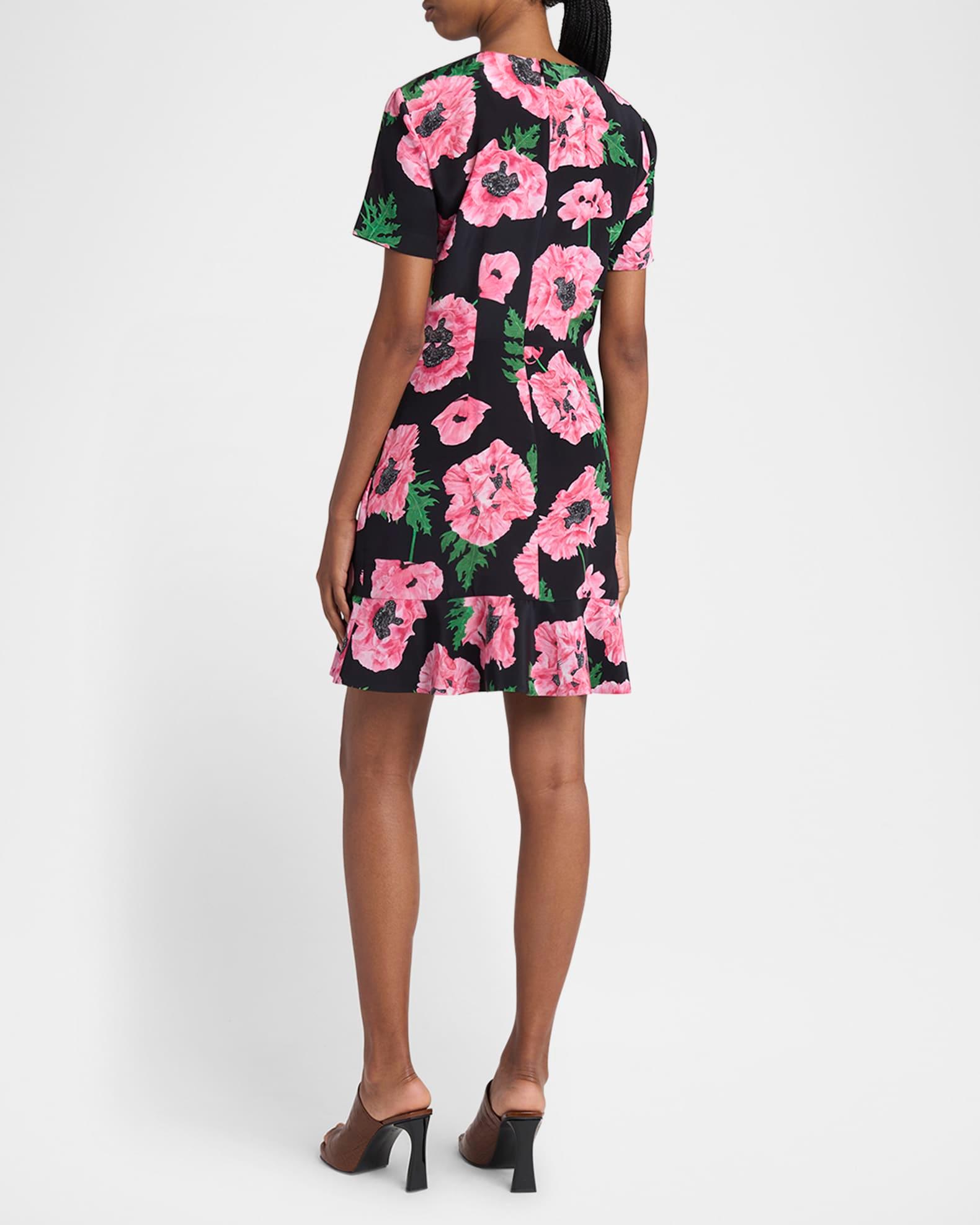 Poppy-Print Short-Sleeve Ruffle Mini Dress Product Image