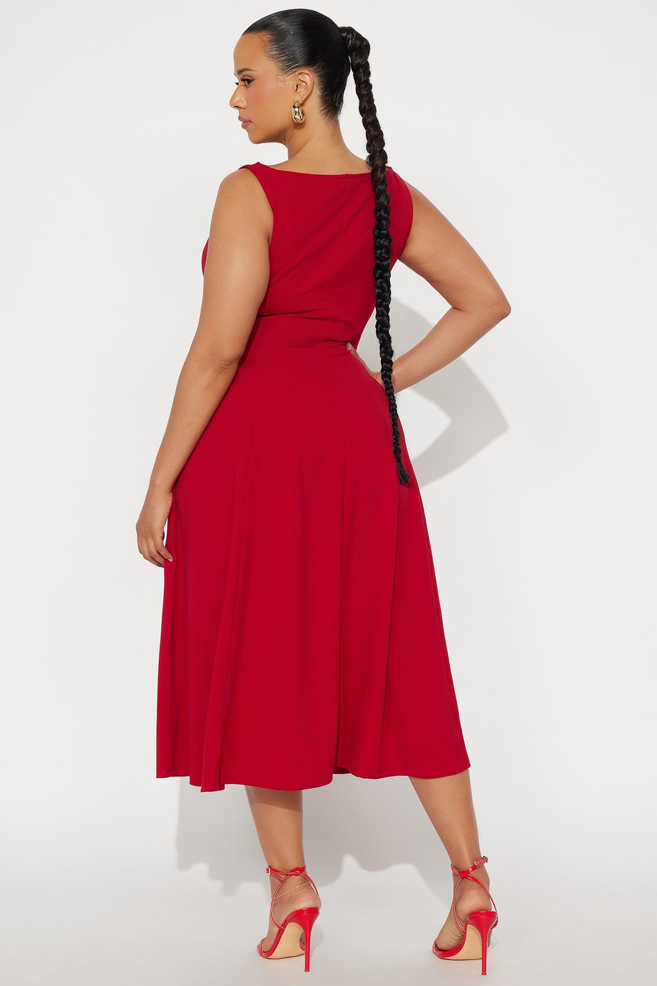 Sweet Sunday Knit Crepe Midi Dress - Red Product Image