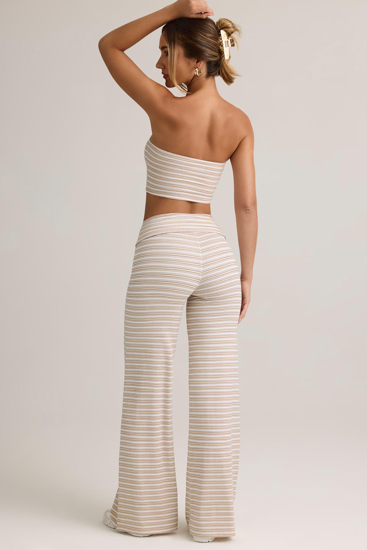 Modal Foldover Wide-Leg Trousers in Pink & Yellow Stripe Product Image