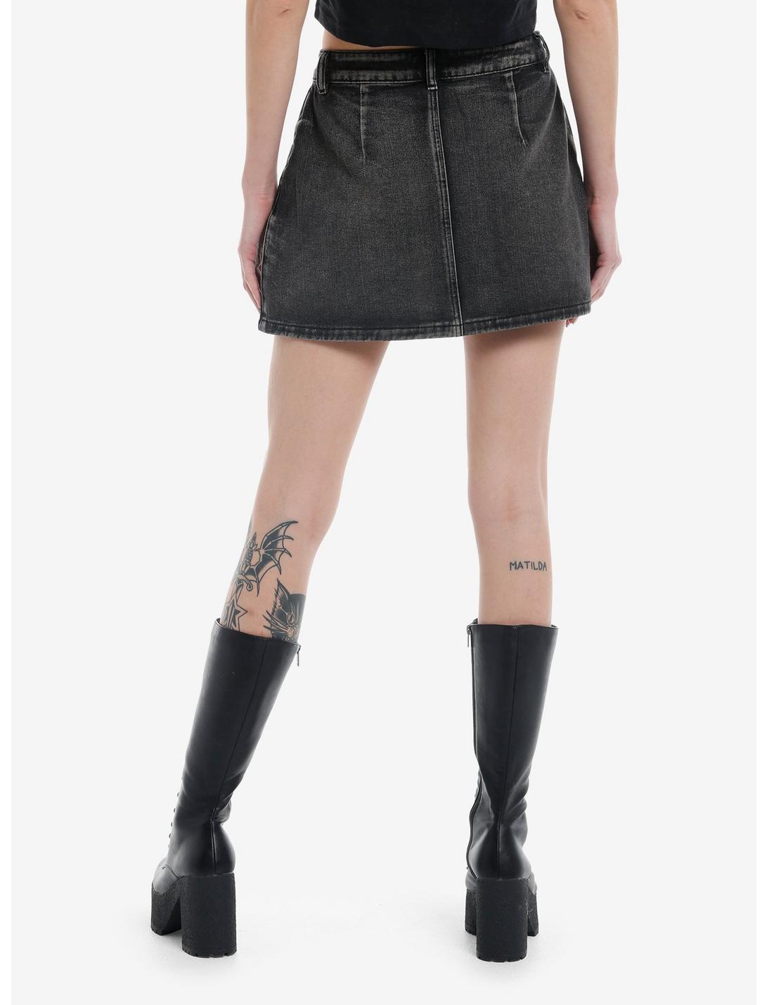 Black Washed Cargo Pleated Denim Mini Skirt Product Image