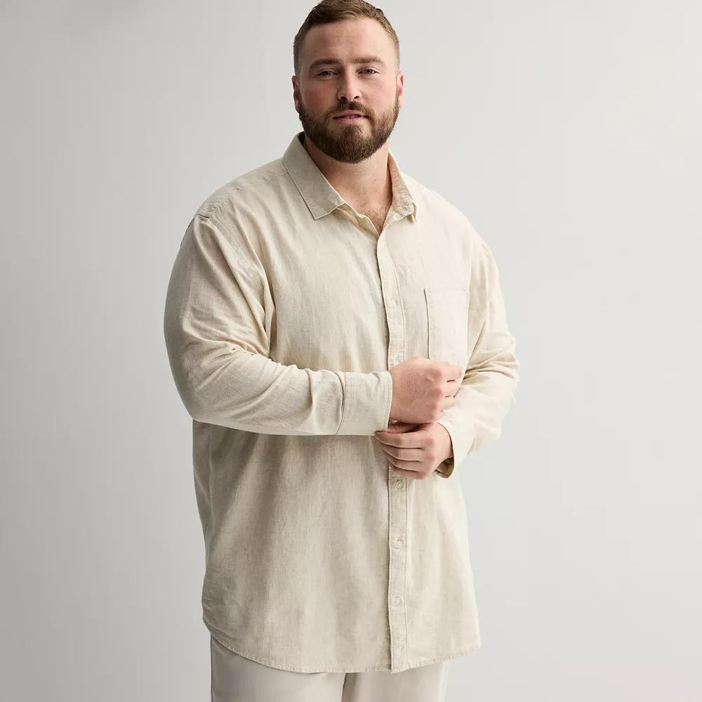 Big & Tall Sonoma Goods For Life® Perfect Length Long Sleeve Linen Shirt, Men's,  Product Image