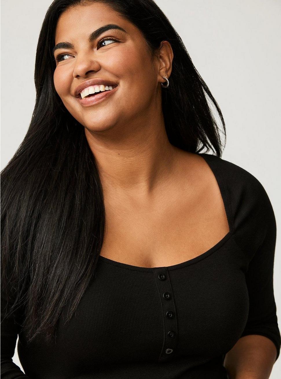 Ribbed Square Neck Henley Product Image