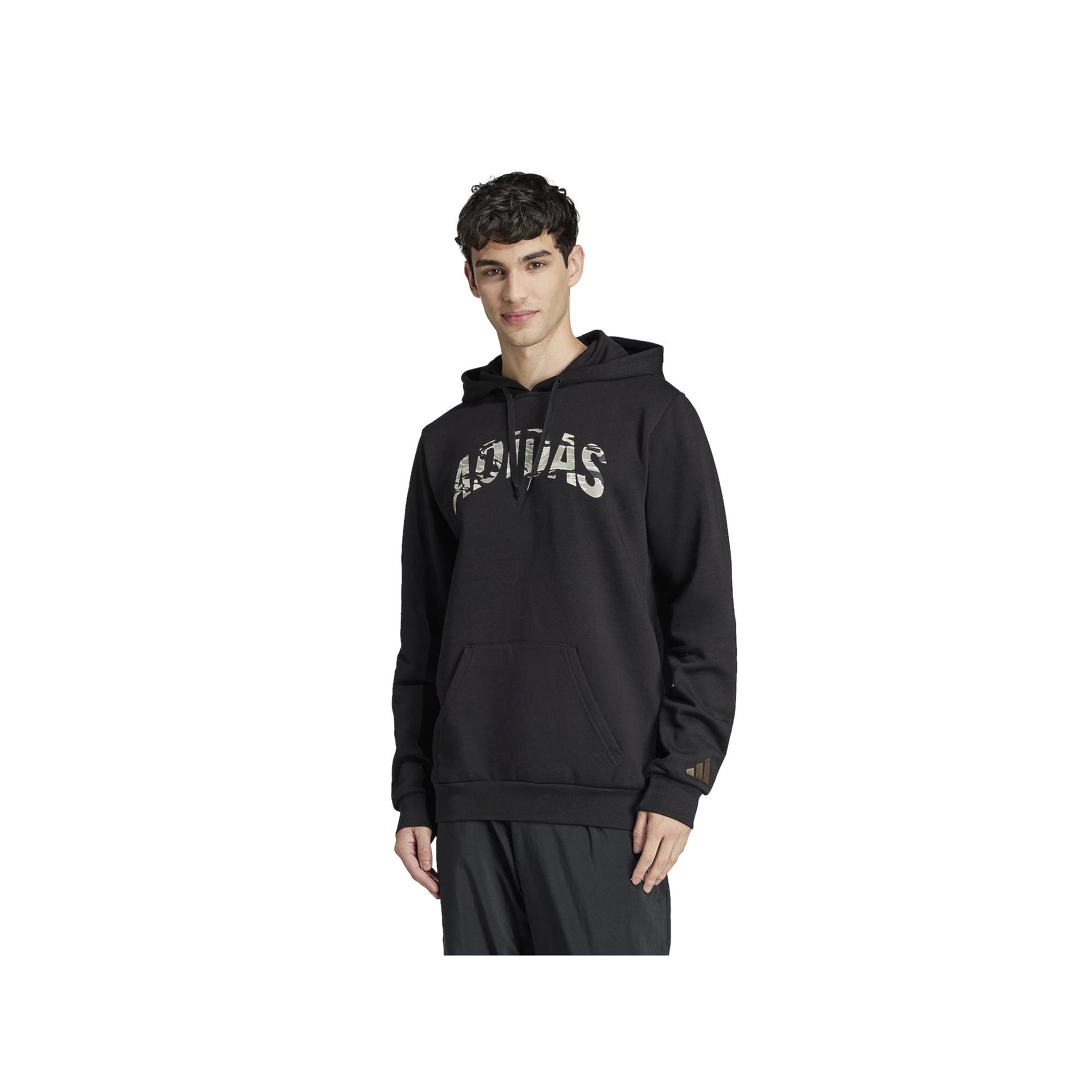 Men's adidas Camouflage Linear Sportswear Graphic Hoodie, Size: Large, Black Product Image
