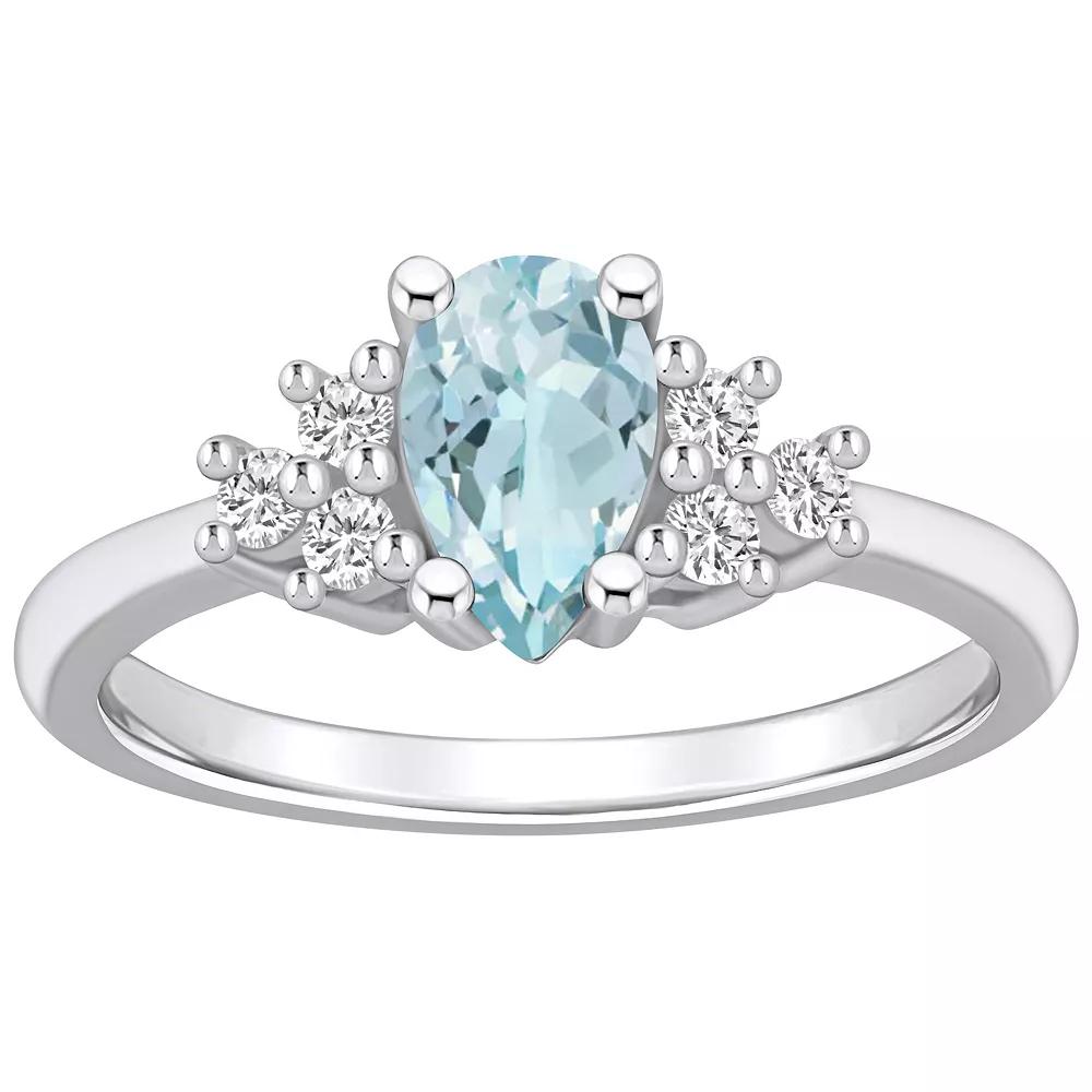 Alyson Layne 14k White Gold Pear Shape Aquamarine & 1/5 Carat T.W. Diamond Ring, Women's, Size: 8 Product Image